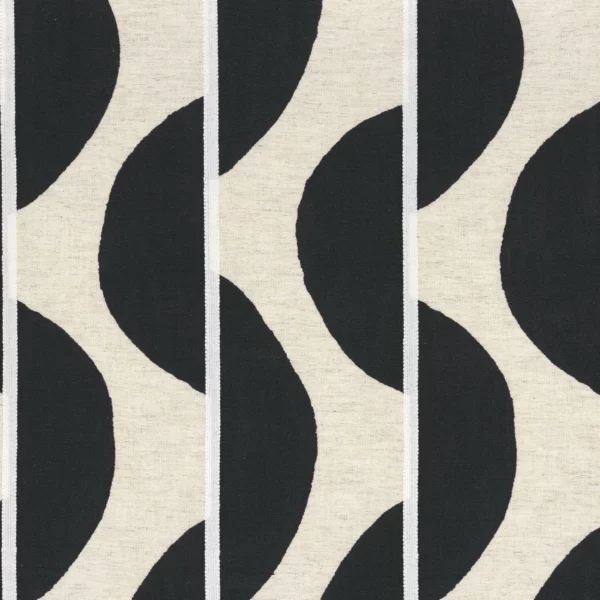 Viaggio Fabric - Lin noir by black-grey striped embroideried fabric from Camengo
