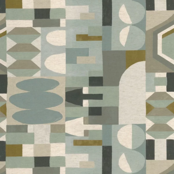 Astratto Fabric - Horizon by green retro printed fabric from Camengo