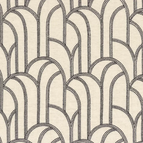 Grand Rex Fabric - Black & White by black-grey retro embroideried fabric from Camengo