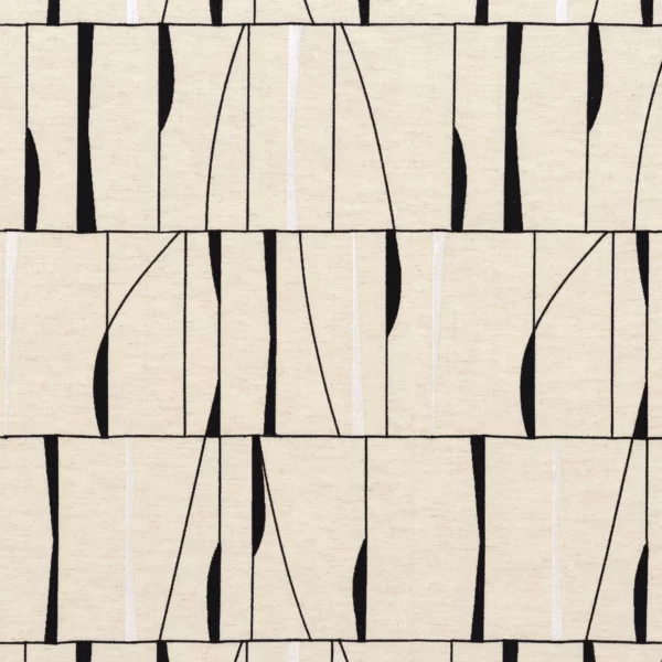 Souffle De Vitrail Fabric - Black & White by black-grey striped embroideried fabric from Camengo