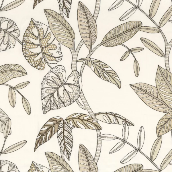 Guarana Fabric - Lin by neutral botanical embroideried fabric from Camengo