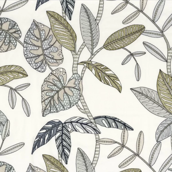 Guarana Fabric - Horizon by blue botanical embroideried fabric from Camengo