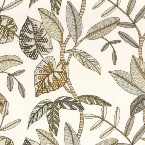 green botanical embroideried fabric from Camengo