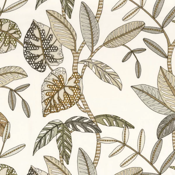 Guarana Fabric - Foret by green botanical embroideried fabric from Camengo