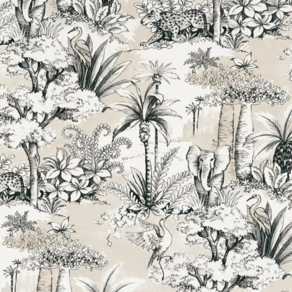 Passaro Fabric - Perle by white animal linen fabric from Camengo