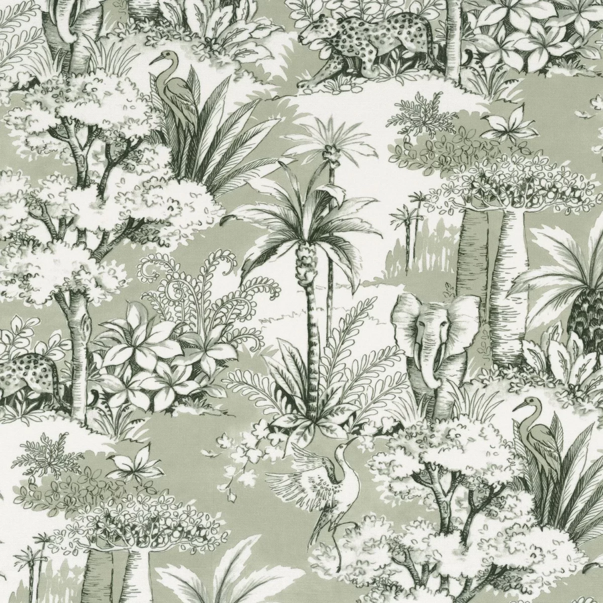 Passaro Fabric - Vert De Gris by green animal linen fabric from Camengo