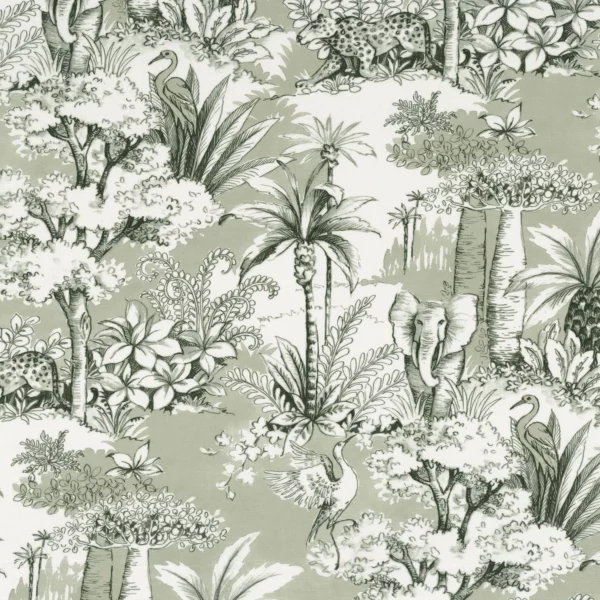Passaro Fabric - Vert De Gris by green animal linen fabric from Camengo