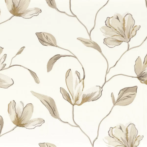 Magnolia Fabric - Nacre by neutral botanical embroideried fabric from Camengo