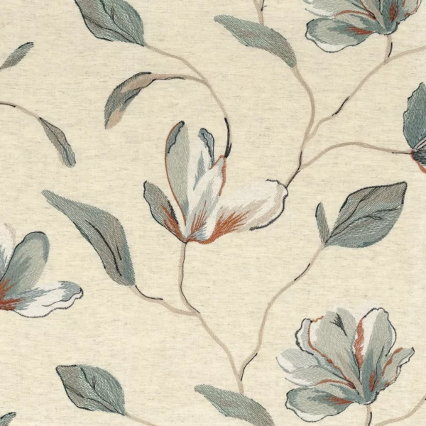 blue botanical embroideried fabric from Camengo