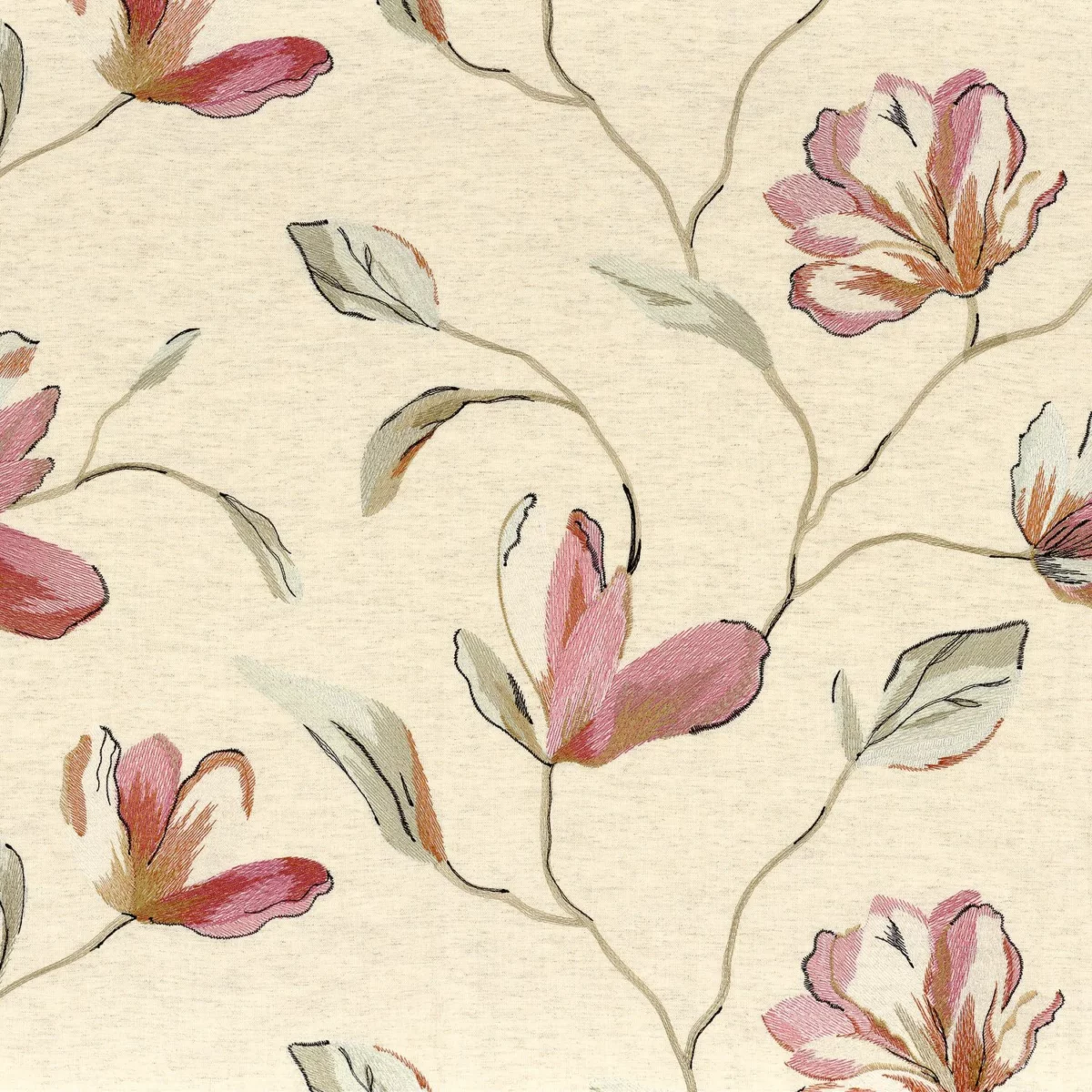 pink botanical embroideried fabric from Camengo