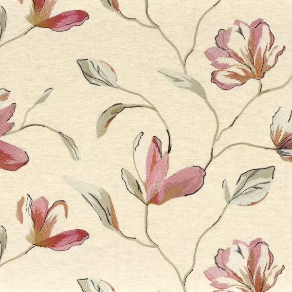 Magnolia Fabric - Magenta by pink botanical embroideried fabric from Camengo