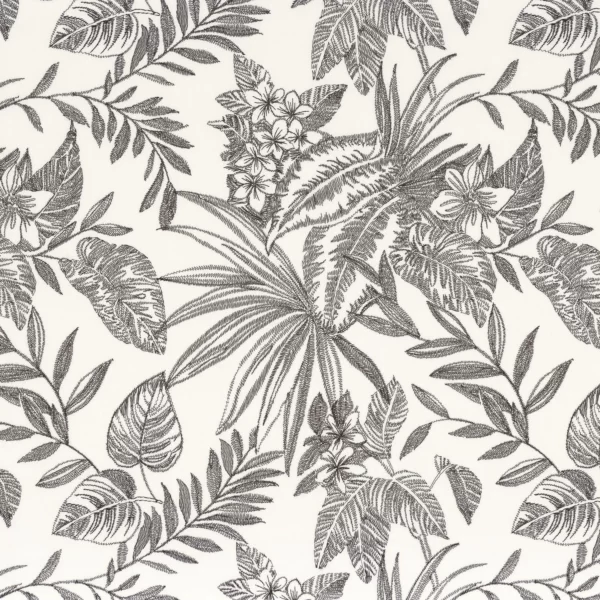 Azelie Fabric - Reglisse by white botanical embroideried fabric from Camengo