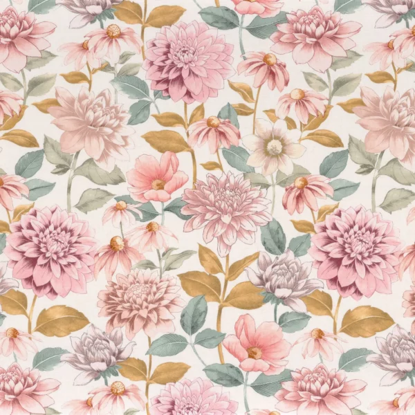Antoinette Fabric - Poudre by pink botanical linen fabric from Camengo