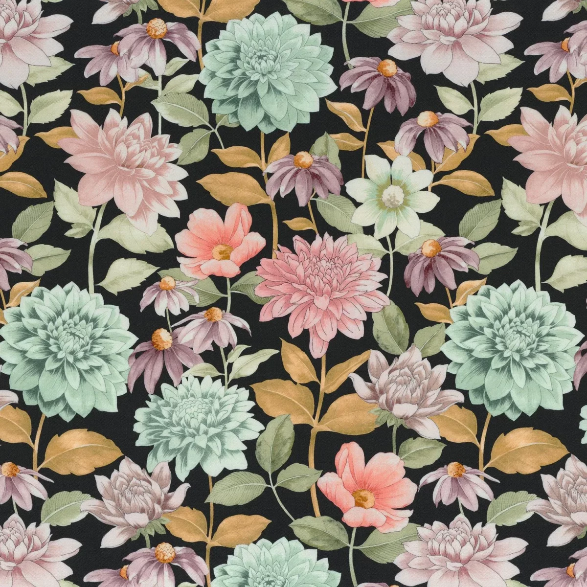 Antoinette Fabric - Noir by multicolour botanical linen fabric from Camengo