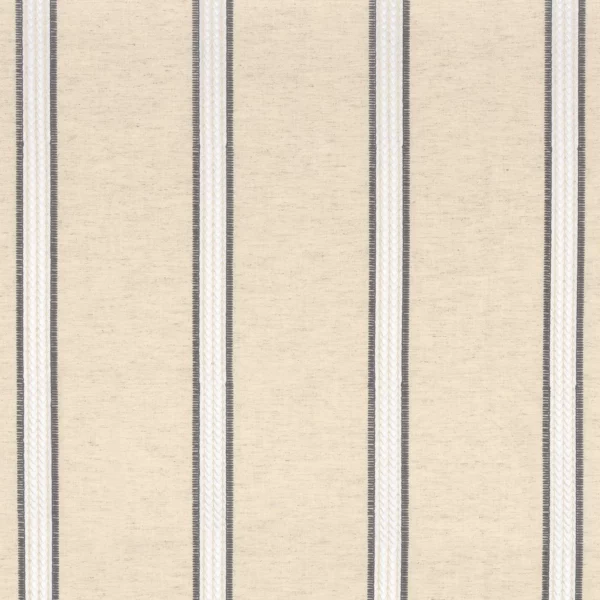 Olivia Fabric - Reglisse by neutral striped embroideried fabric from Camengo