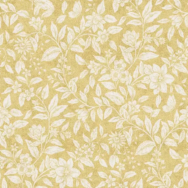 Burford Fabric - Ochre by yellow botanical printed fabric from Fibre Naturelle
