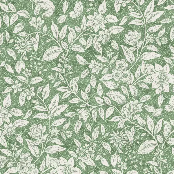 Burford Fabric - Green by green botanical printed fabric from Fibre Naturelle