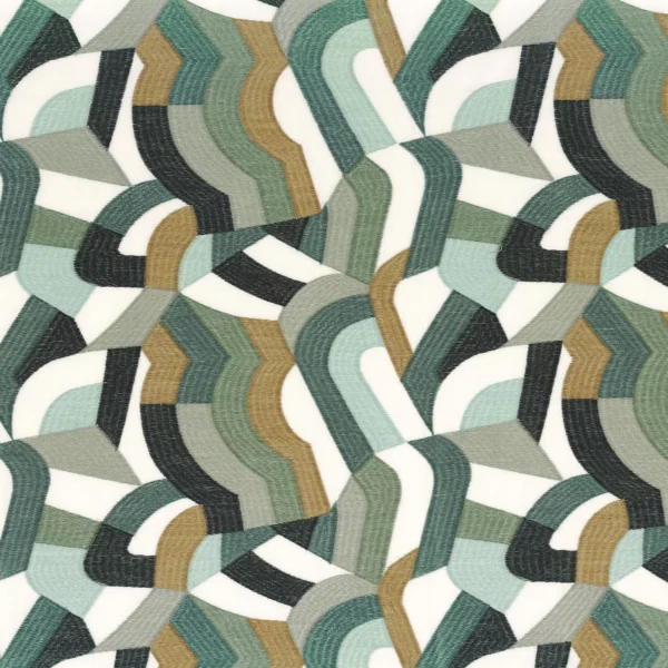 green retro embroideried fabric from Camengo