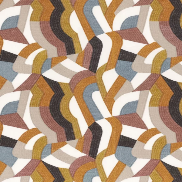 Ballerine Fabric - Ocre by multicolour retro embroideried fabric from Camengo