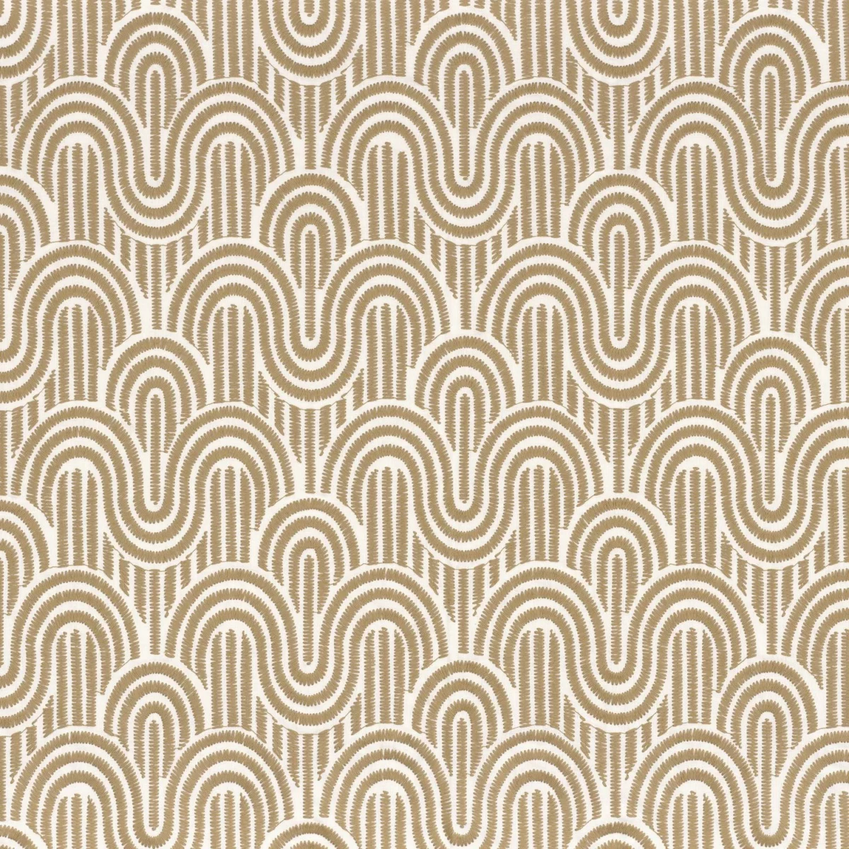 Adagio Fabric - Ocre by neutral retro embroideried fabric from Camengo