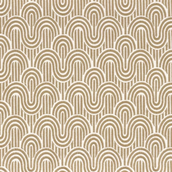 Adagio Fabric - Ocre by neutral retro embroideried fabric from Camengo