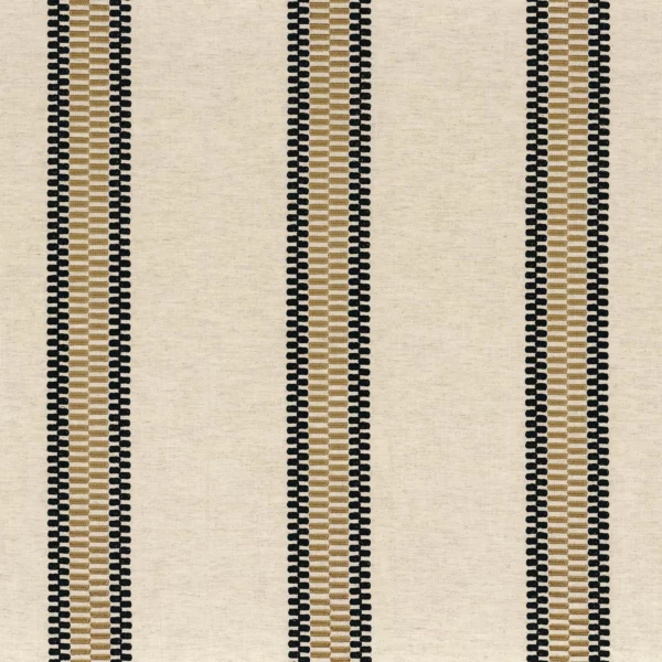 Intermede Fabric - Carbone by brown striped embroideried fabric from Camengo