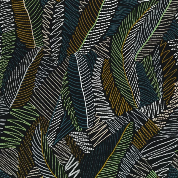 green contemporary embroideried fabric from Camengo