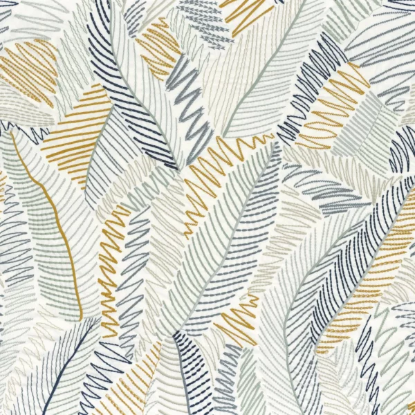 Fogliame Fabric - Azur by blue contemporary embroideried fabric from Camengo