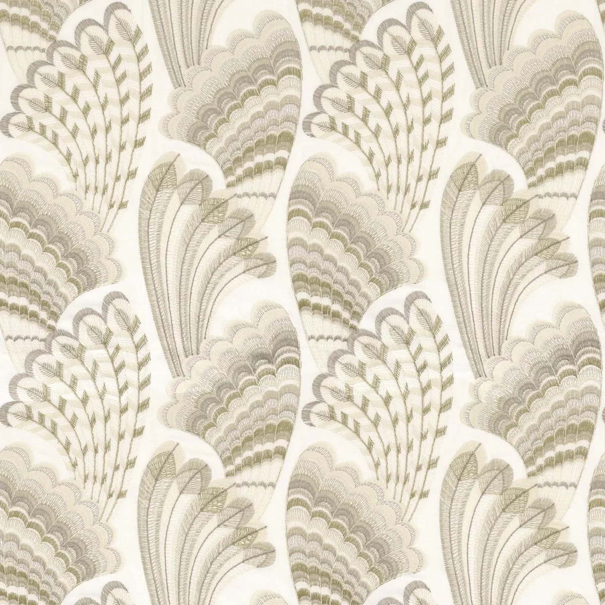 Piuma Fabric - Naturel by white animal embroideried fabric from Camengo