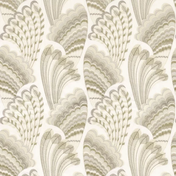 Piuma Fabric - Naturel by white animal embroideried fabric from Camengo
