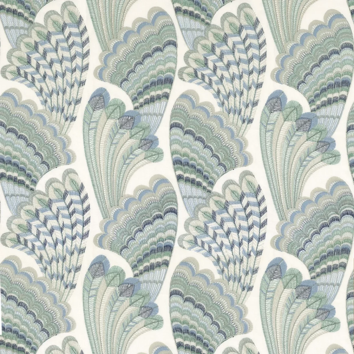 Piuma Fabric - Azur by blue animal embroideried fabric from Camengo