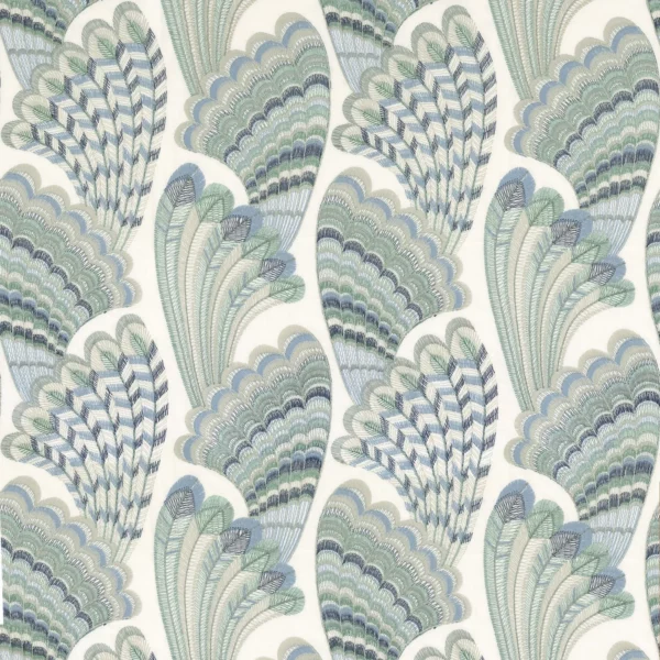 Piuma Fabric - Azur by blue animal embroideried fabric from Camengo