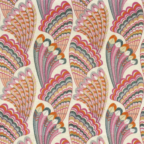 Piuma Fabric - Fuschia by multicolour animal embroideried fabric from Camengo