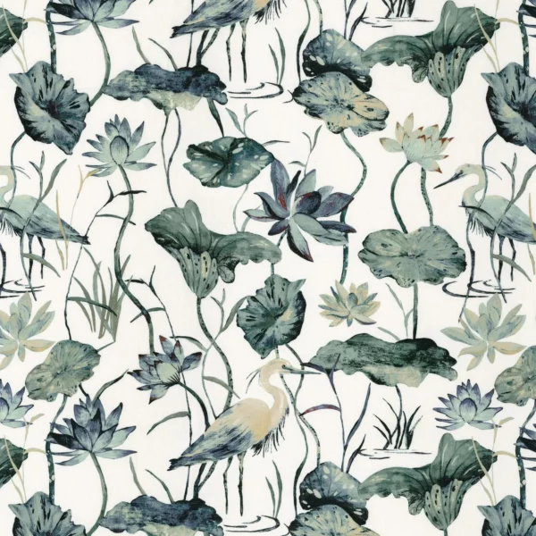 Heron Fabric - Azur by green animal printed fabric from Camengo