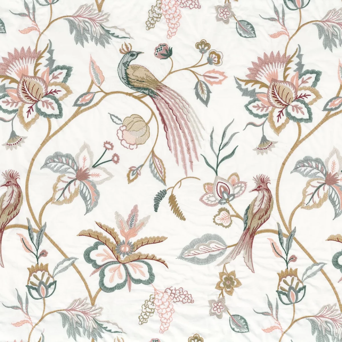 Essor Fabric - Poudre by multicolour animal embroideried fabric from Camengo