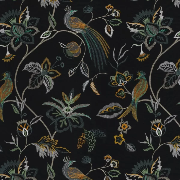 Essor Fabric - Vert by green animal embroideried fabric from Camengo
