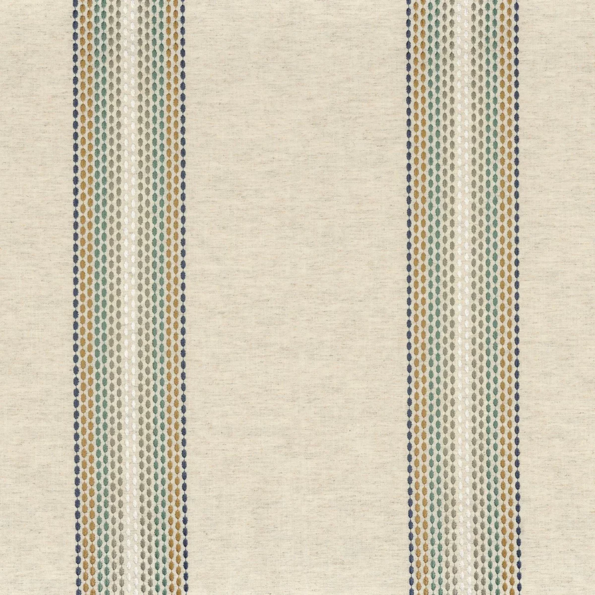 Lisere Fabric - Ocre by blue striped embroideried fabric from Camengo