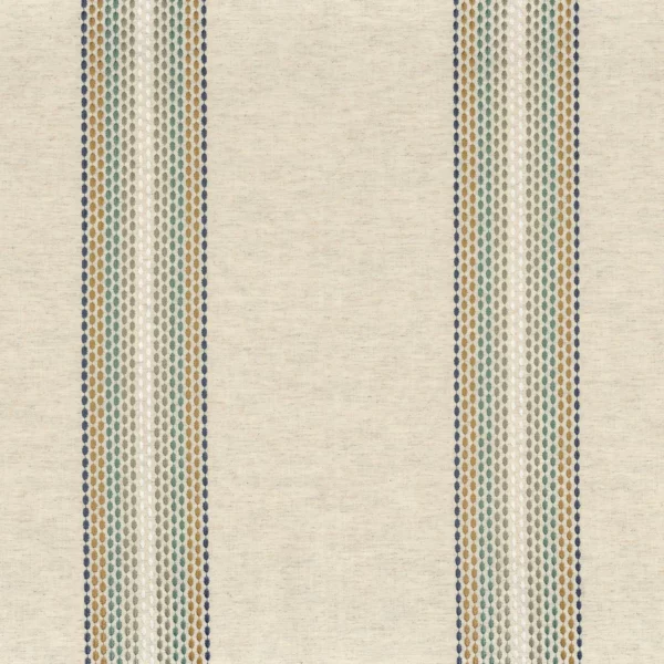 Lisere Fabric - Ocre by blue striped embroideried fabric from Camengo