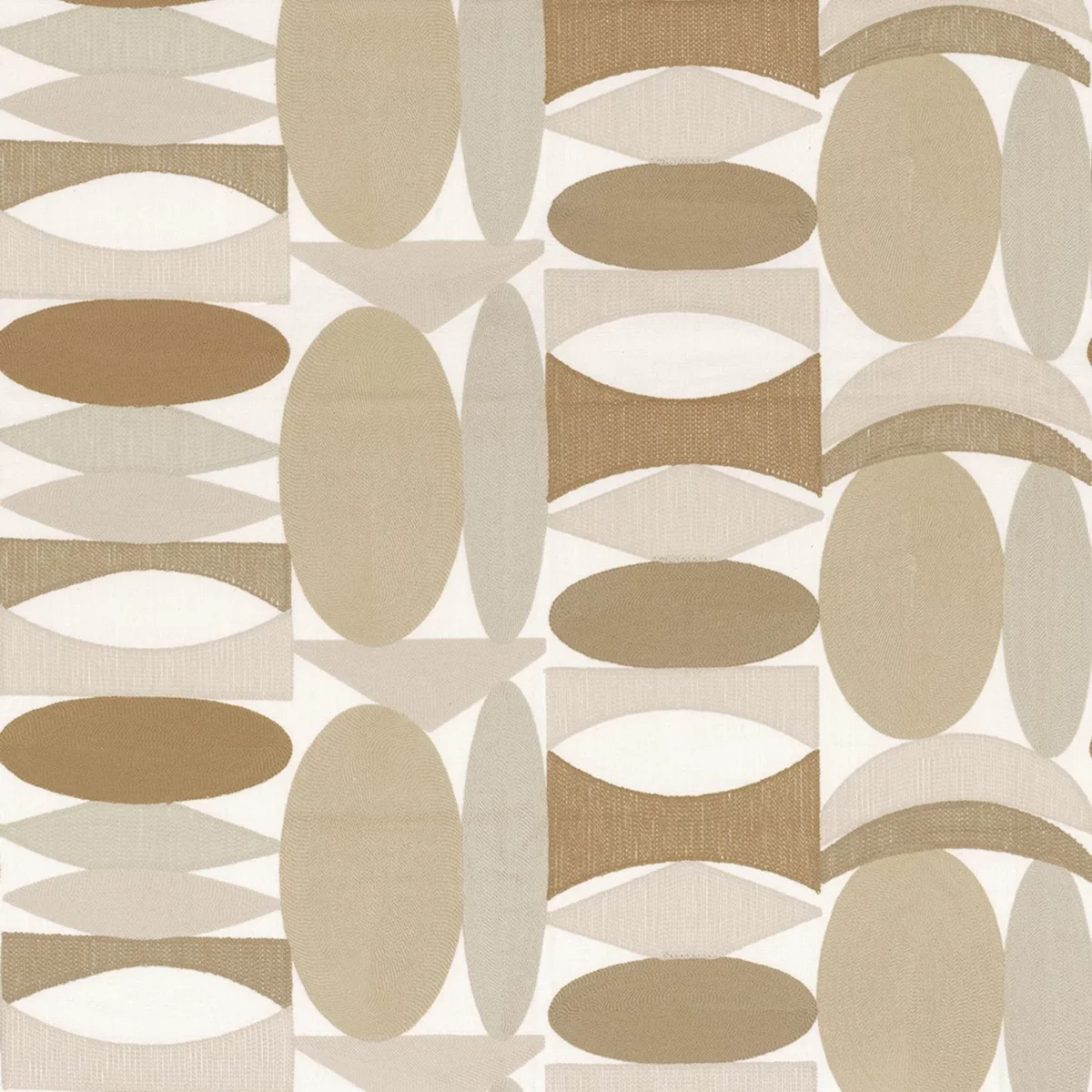 Leika Fabric - Naturel by neutral retro embroideried fabric from Camengo