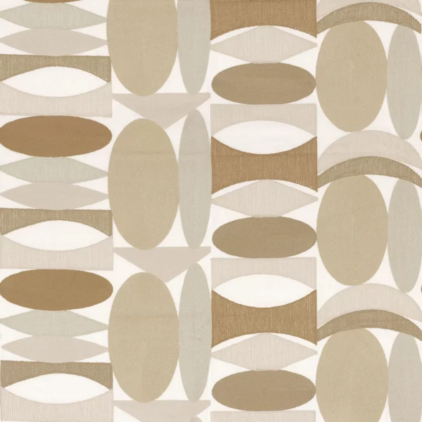 Leika Fabric - Naturel by neutral retro embroideried fabric from Camengo