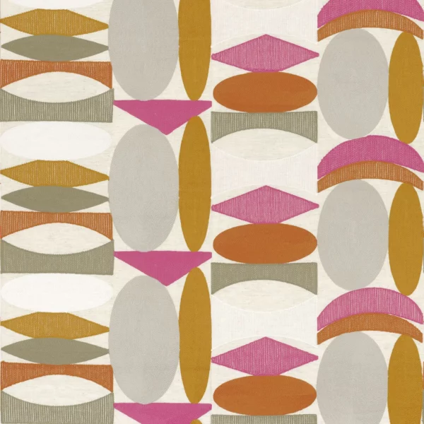 Leika Fabric - Solaire by orange retro embroideried fabric from Camengo