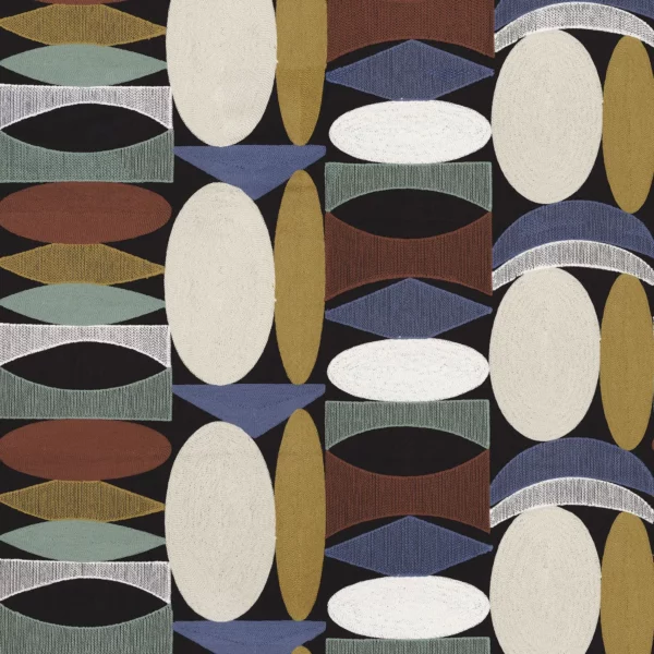 Leika Fabric - Epice by multicolour retro embroideried fabric from Camengo
