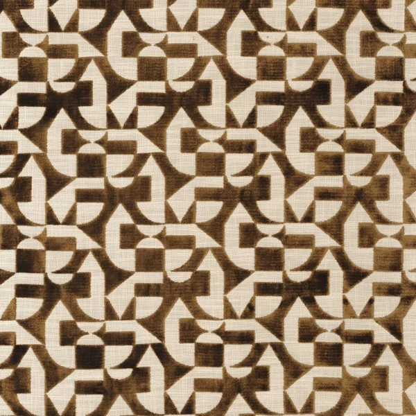Lonato Fabric - Bronze by brown geometric cotton fabric from Camengo