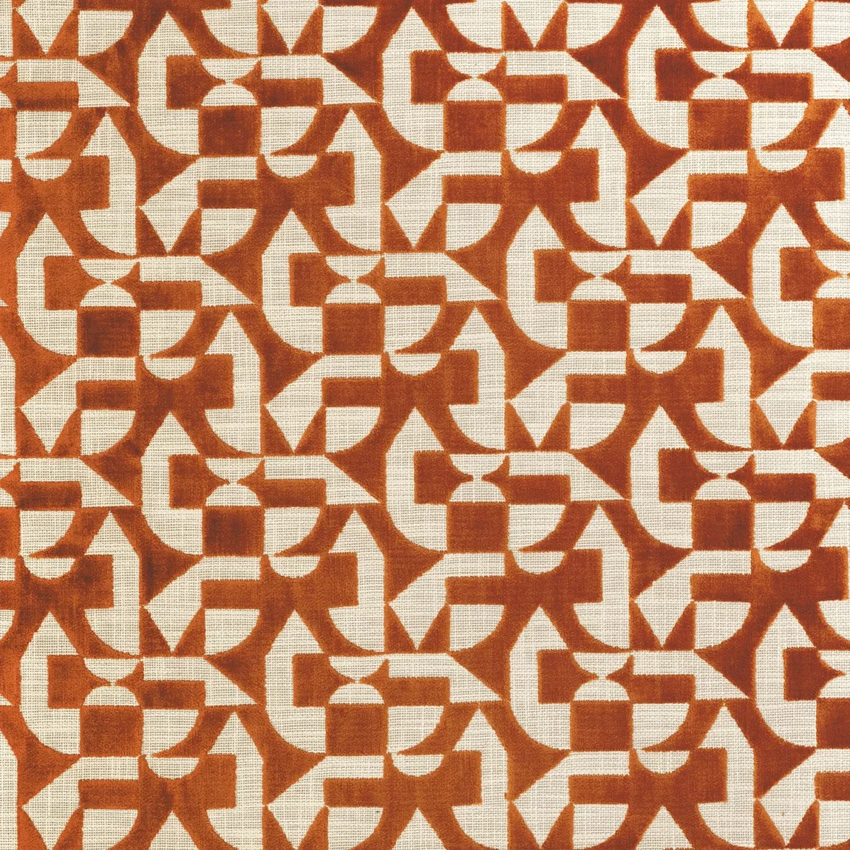 Lonato Fabric - Terracota by orange geometric cotton fabric from Camengo