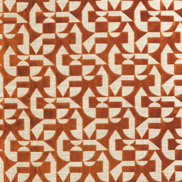 Lonato Fabric - Terracota by orange geometric cotton fabric from Camengo