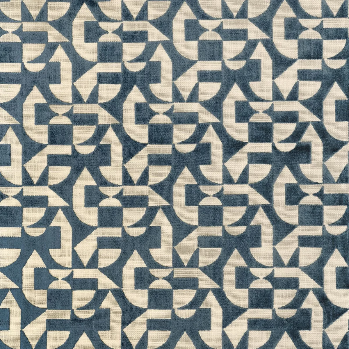 Lonato Fabric - Petrole by blue geometric cotton fabric from Camengo