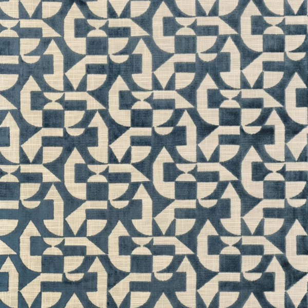 Lonato Fabric - Petrole by blue geometric cotton fabric from Camengo