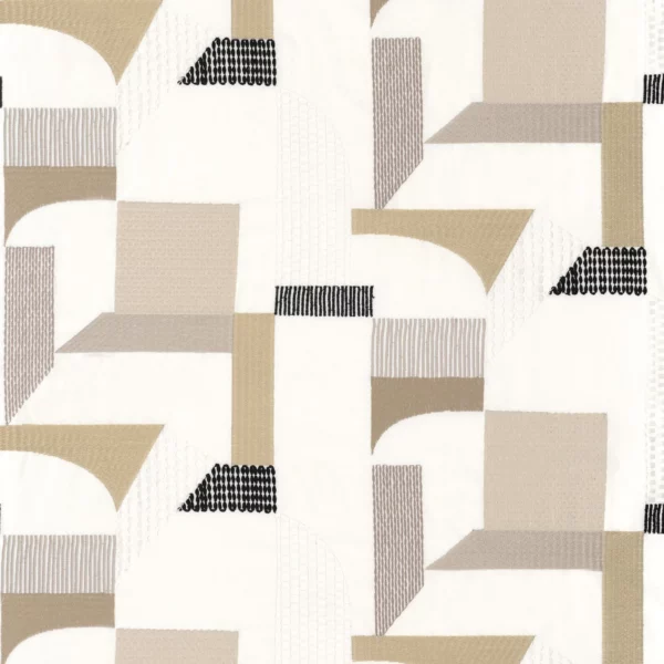 Boomerang Fabric - Beige by neutral contemporary embroideried fabric from Camengo