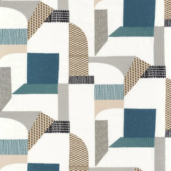 Boomerang Fabric - Navy by blue contemporary embroideried fabric from Camengo