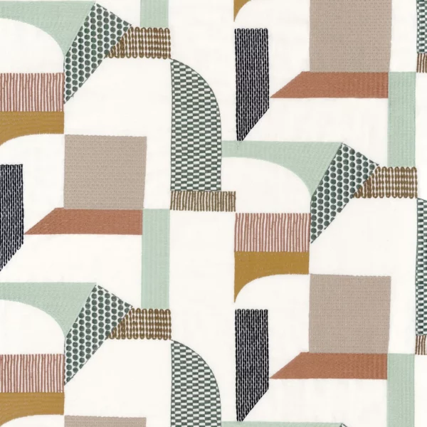 Boomerang Fabric - Givre by multicolour contemporary embroideried fabric from Camengo